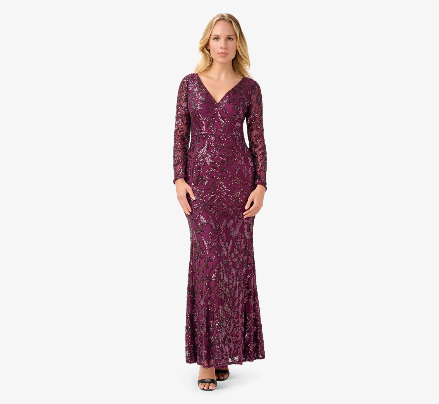 Adrianna Papell Stretch Sequin Gown In Cassis 1 Adrianna Papell Stretch Sequin Gown In Cassis