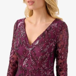 Adrianna Papell Stretch Sequin Gown In Cassis 7 Adrianna Papell Stretch Sequin Gown In Cassis -Glam Mirth Sales AP1E209103 AE506 Regular Detail