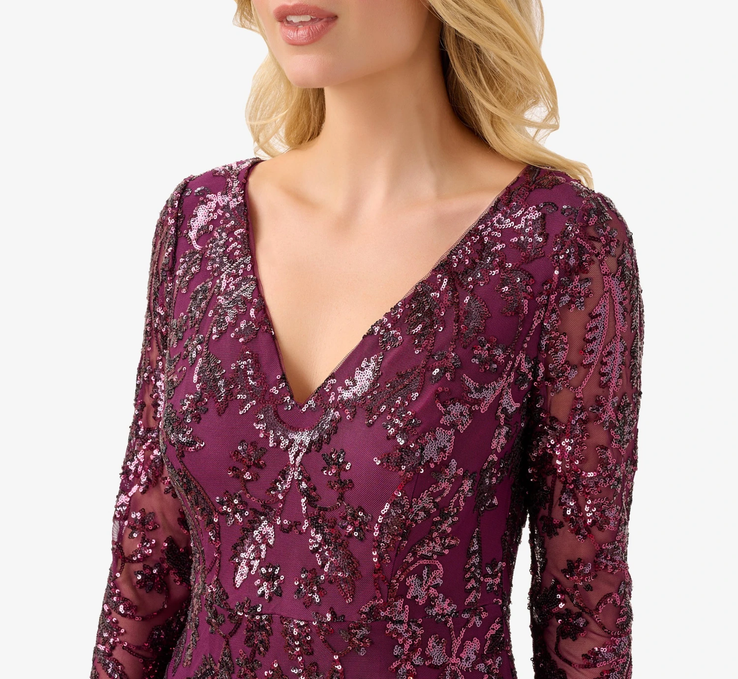 Adrianna Papell Stretch Sequin Gown In Cassis 4 Adrianna Papell Stretch Sequin Gown In Cassis - Image 4