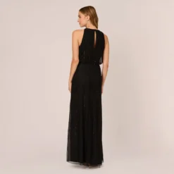 Adrianna Papell Halter Hand-Beaded Blouson Gown With Keyhole Back In Black 11 Adrianna Papell Halter Hand-Beaded Blouson Gown With Keyhole Back In Black -Glam Mirth Sales AP1E209115 AA002 Regular Back