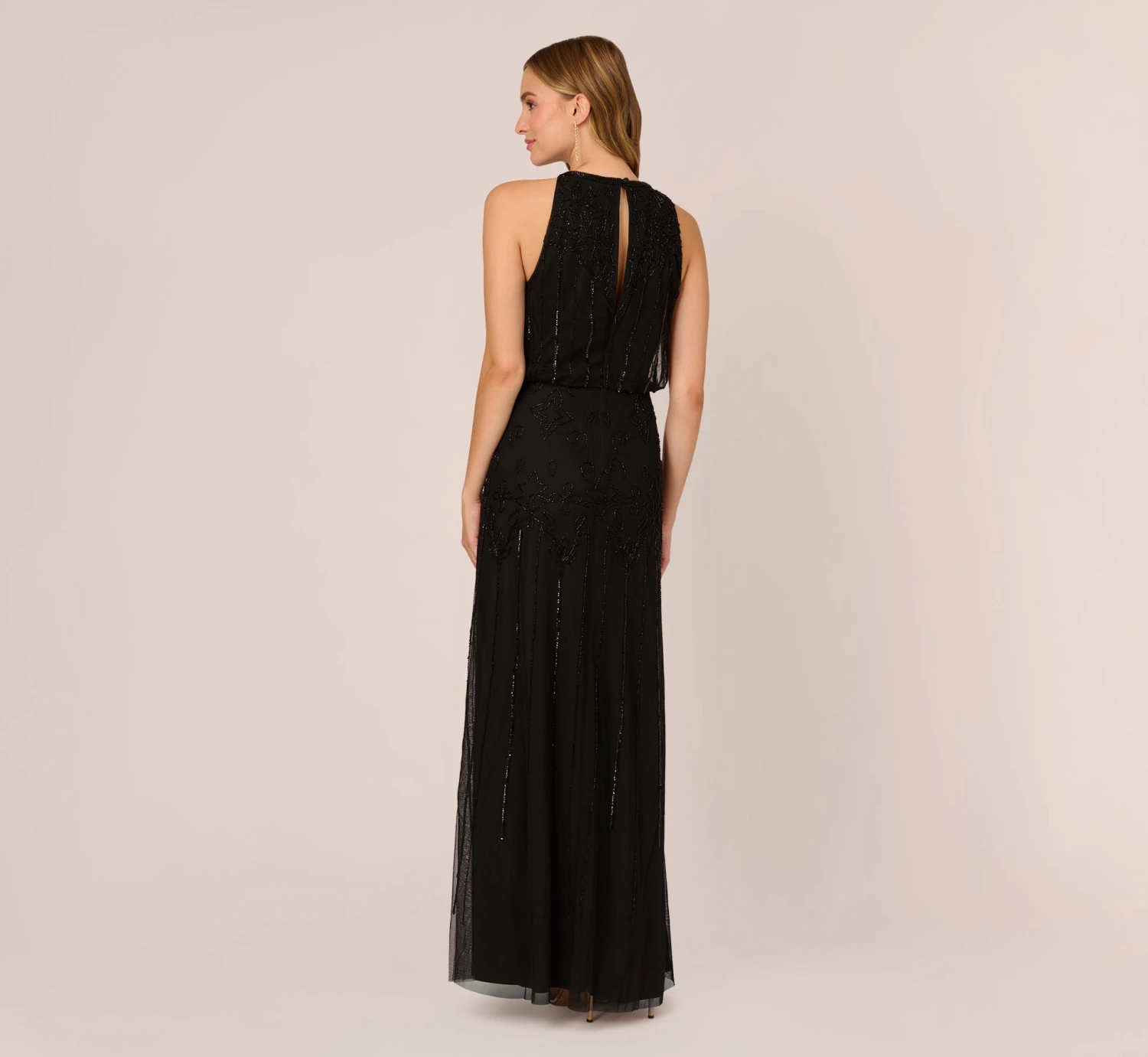 Adrianna Papell Halter Hand-Beaded Blouson Gown With Keyhole Back In Black 5 Adrianna Papell Halter Hand-Beaded Blouson Gown With Keyhole Back In Black - Image 5