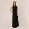 Adrianna Papell Halter Hand-Beaded Blouson Gown With Keyhole Back In Black