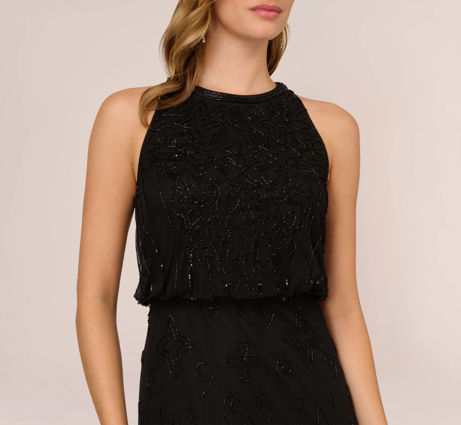 Adrianna Papell Halter Hand-Beaded Blouson Gown With Keyhole Back In Black 3 Adrianna Papell Halter Hand-Beaded Blouson Gown With Keyhole Back In Black - Image 3