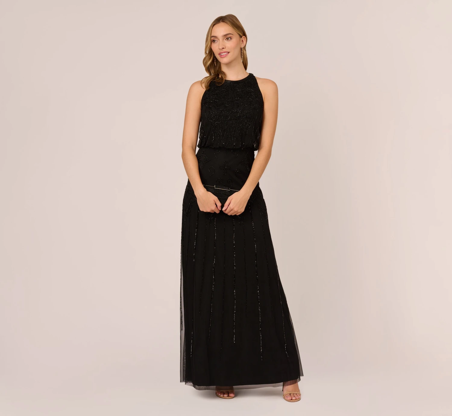 Adrianna Papell Halter Hand-Beaded Blouson Gown With Keyhole Back In Black 2 Adrianna Papell Halter Hand-Beaded Blouson Gown With Keyhole Back In Black - Image 2