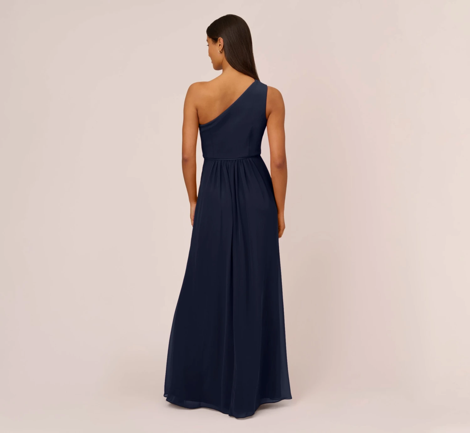 Adrianna Papell One-Shoulder Chiffon Long Gown In Midnight 4 Adrianna Papell One-Shoulder Chiffon Long Gown In Midnight - Image 4