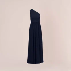 Adrianna Papell One-Shoulder Chiffon Long Gown In Midnight 13 Adrianna Papell One-Shoulder Chiffon Long Gown In Midnight -Glam Mirth Sales AP1E209149 AB411 Regular Flat