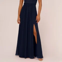 Adrianna Papell One-Shoulder Chiffon Long Gown In Midnight 11 Adrianna Papell One-Shoulder Chiffon Long Gown In Midnight -Glam Mirth Sales AP1E209149 AB411 Regular Lifestyle