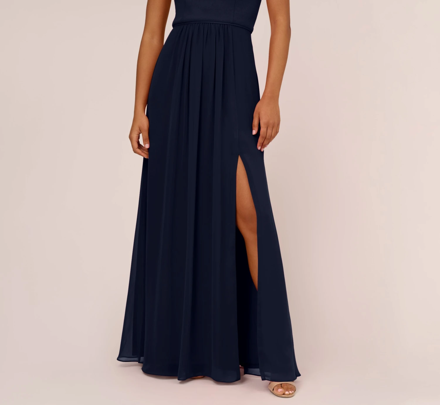Adrianna Papell One-Shoulder Chiffon Long Gown In Midnight 5 Adrianna Papell One-Shoulder Chiffon Long Gown In Midnight - Image 5