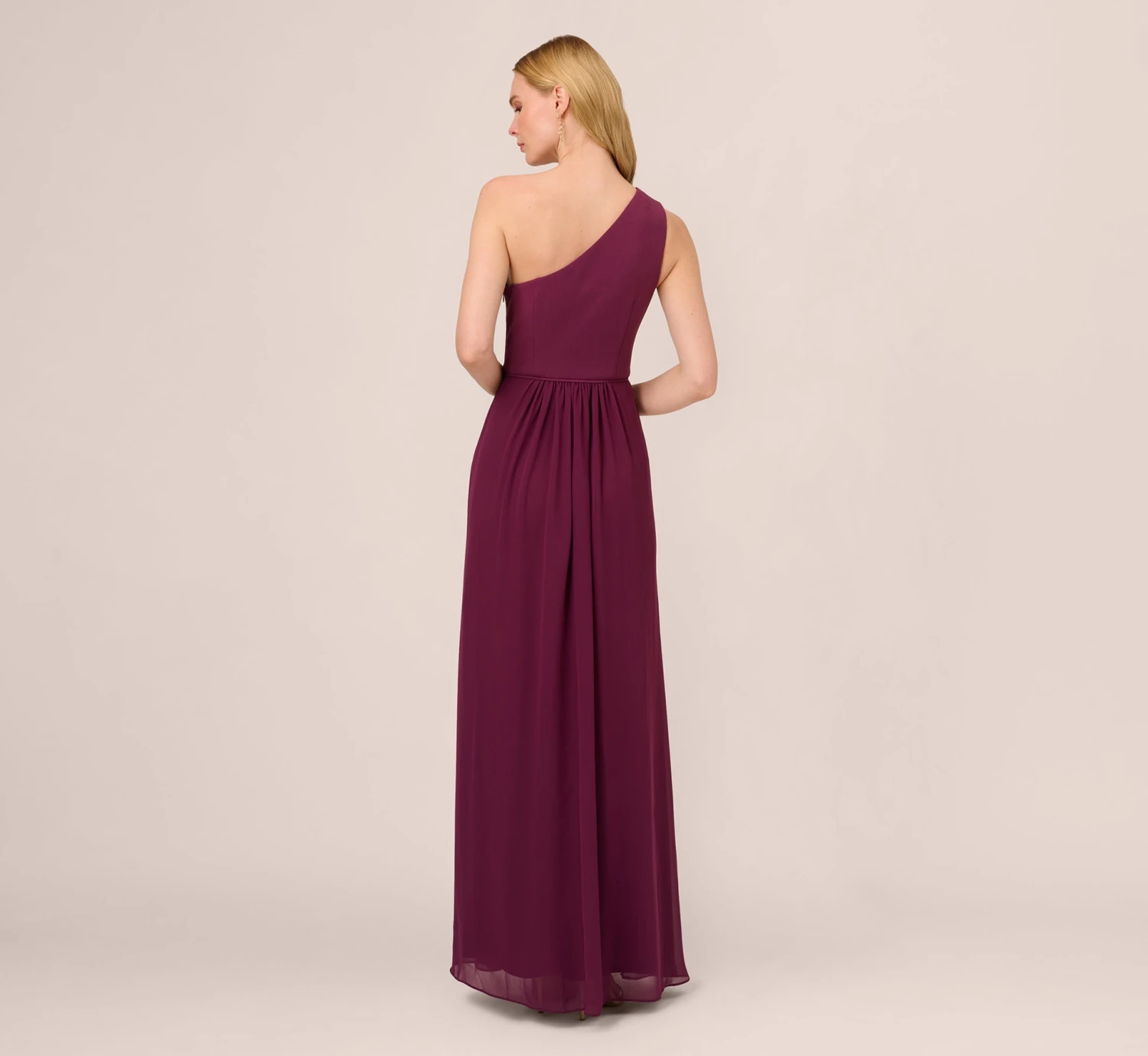 Adrianna Papell One-Shoulder Chiffon Long Gown In Cassis 4 Adrianna Papell One-Shoulder Chiffon Long Gown In Cassis - Image 4