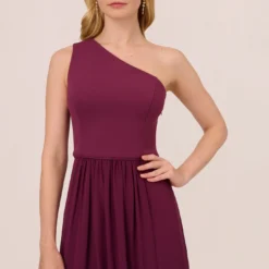 Adrianna Papell One-Shoulder Chiffon Long Gown In Cassis 8 Adrianna Papell One-Shoulder Chiffon Long Gown In Cassis -Glam Mirth Sales AP1E209149 AC507 Regular Detail