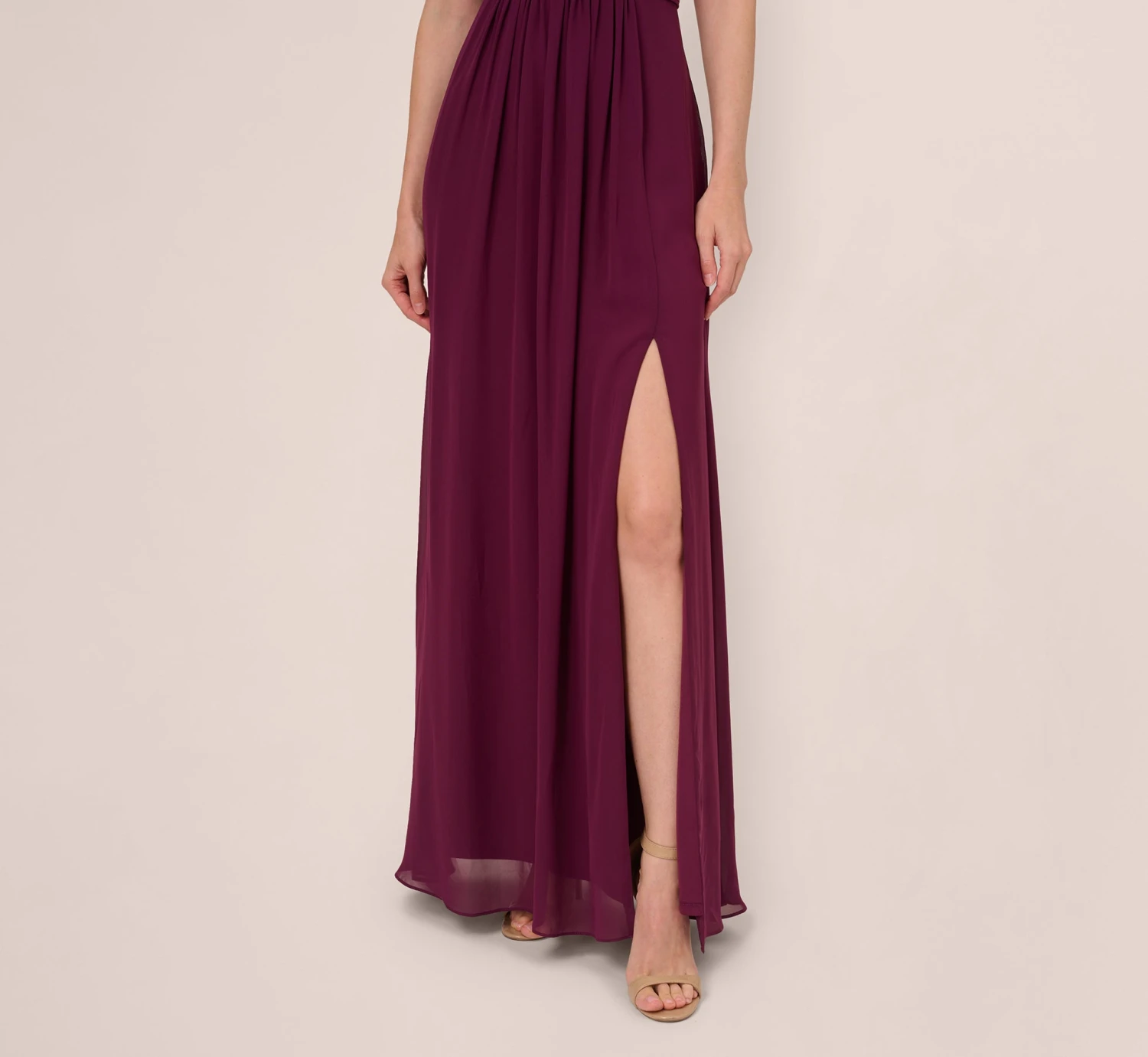 Adrianna Papell One-Shoulder Chiffon Long Gown In Cassis 5 Adrianna Papell One-Shoulder Chiffon Long Gown In Cassis - Image 5