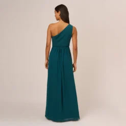 Adrianna Papell One-Shoulder Chiffon Long Gown In Hunter -Glam Mirth Sales AP1E209149 AE303 Regular Back