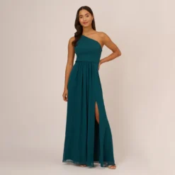 Adrianna Papell One-Shoulder Chiffon Long Gown In Hunter -Glam Mirth Sales AP1E209149 AE303 Regular Default d1896883 7556 4105 a20b 706ed6a220a6