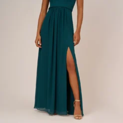 Adrianna Papell One-Shoulder Chiffon Long Gown In Hunter -Glam Mirth Sales AP1E209149 AE303 Regular Lifestyle