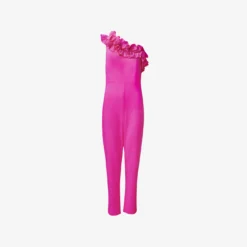 Adrianna Papell Crepe One-Shoulder Ruffled Wide-Leg Jumpsuit In Brilliant Fuchsia 13 Adrianna Papell Crepe One-Shoulder Ruffled Wide-Leg Jumpsuit In Brilliant Fuchsia -Glam Mirth Sales AP1E209165 AW670 Regular Flat