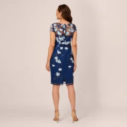Adrianna Papell Embroidered Sheath Dress In Midnight Multi 10 Adrianna Papell Embroidered Sheath Dress In Midnight Multi -Glam Mirth Sales AP1E209198 AE489 Regular Back