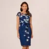 Adrianna Papell Embroidered Sheath Dress In Midnight Multi