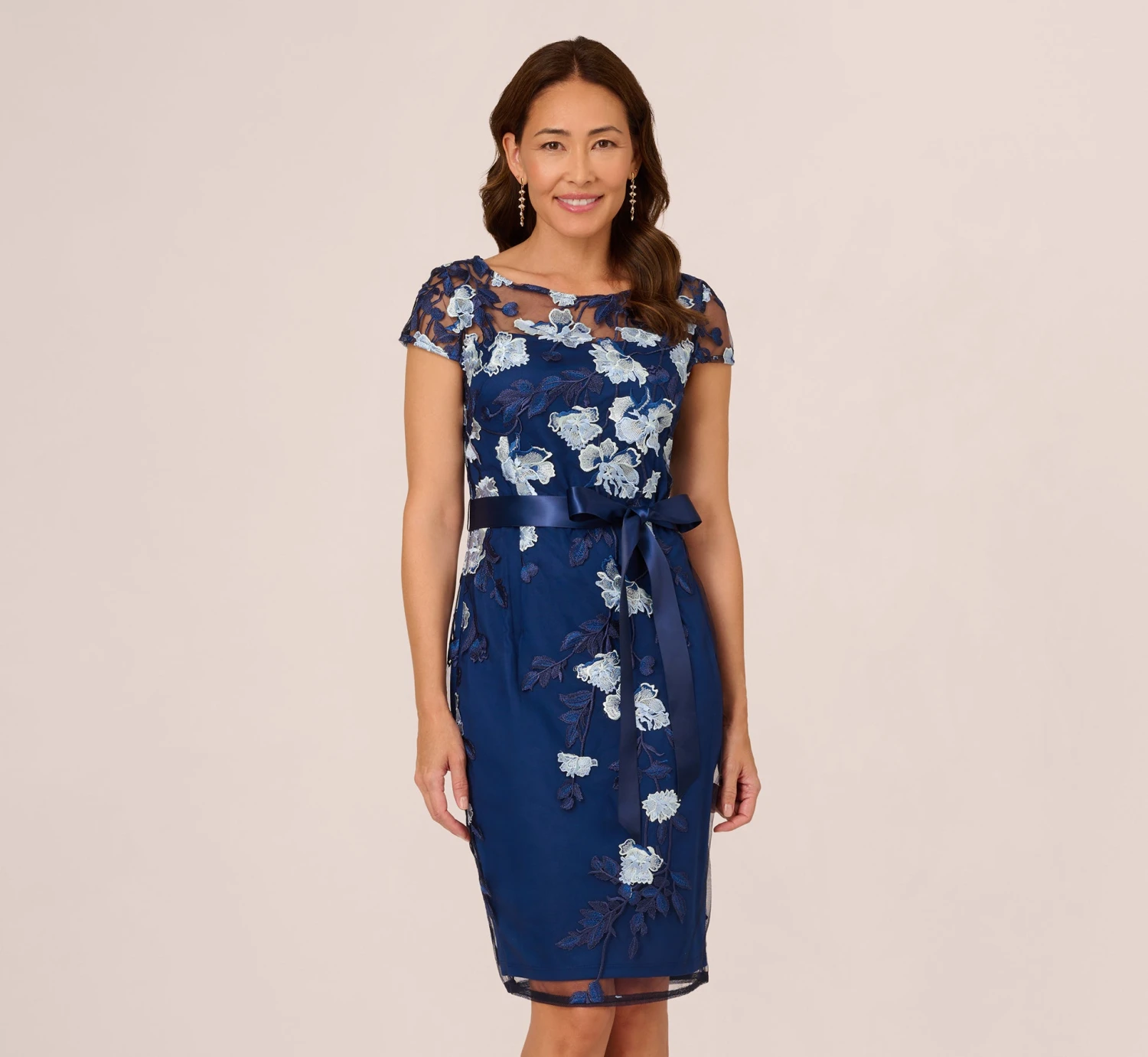 Adrianna Papell Embroidered Sheath Dress In Midnight Multi 1 Adrianna Papell Embroidered Sheath Dress In Midnight Multi