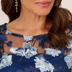 Adrianna Papell Embroidered Sheath Dress In Midnight Multi 9 Adrianna Papell Embroidered Sheath Dress In Midnight Multi -Glam Mirth Sales AP1E209198 AE489 Regular Detail