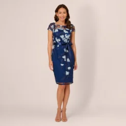 Adrianna Papell Embroidered Sheath Dress In Midnight Multi 11 Adrianna Papell Embroidered Sheath Dress In Midnight Multi -Glam Mirth Sales AP1E209198 AE489 Regular Front