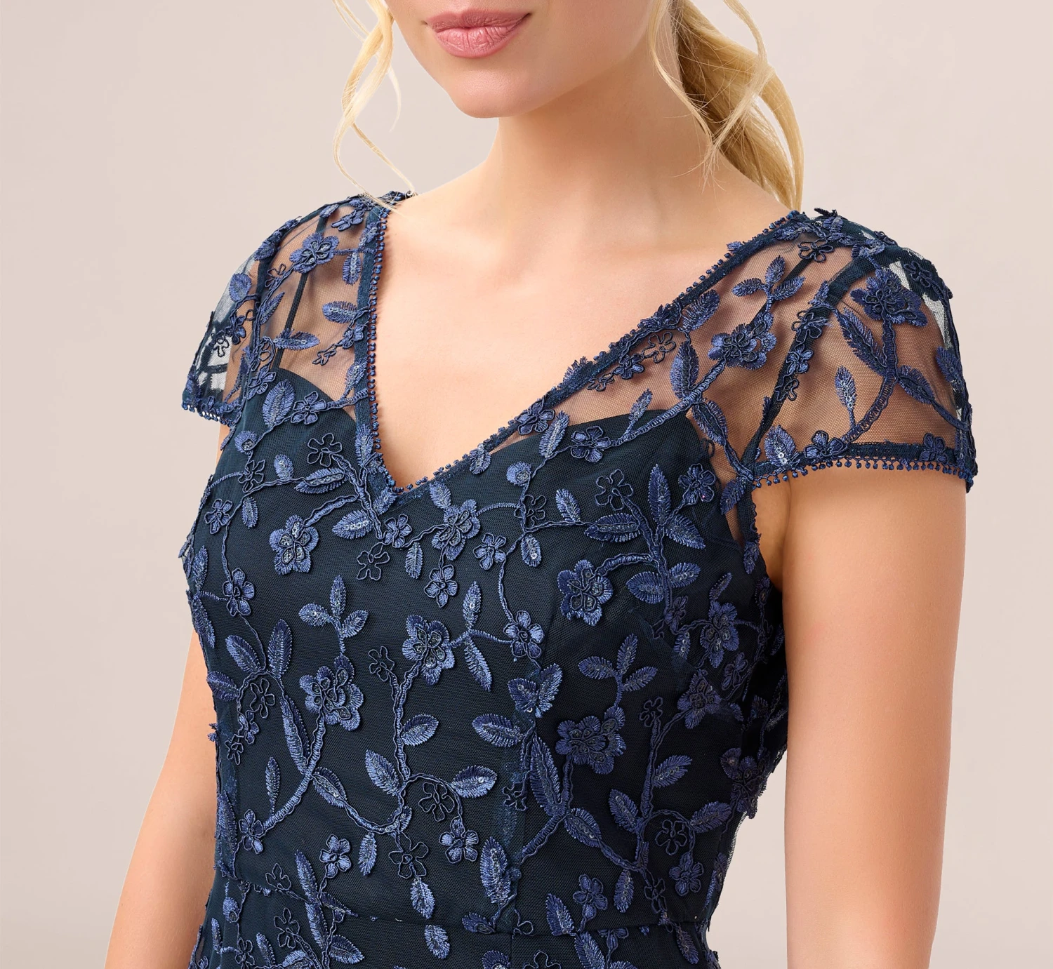 Adrianna Papell Metallic Embroidered Column Gown In Midnight 2 Adrianna Papell Metallic Embroidered Column Gown In Midnight - Image 2