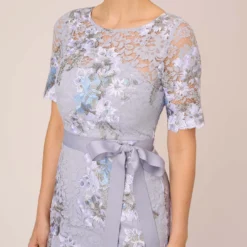 Adrianna Papell Floral Embroidered Gown In Blue Breeze 8 Adrianna Papell Floral Embroidered Gown In Blue Breeze -Glam Mirth Sales AP1E209277 AD497 Regular Detail
