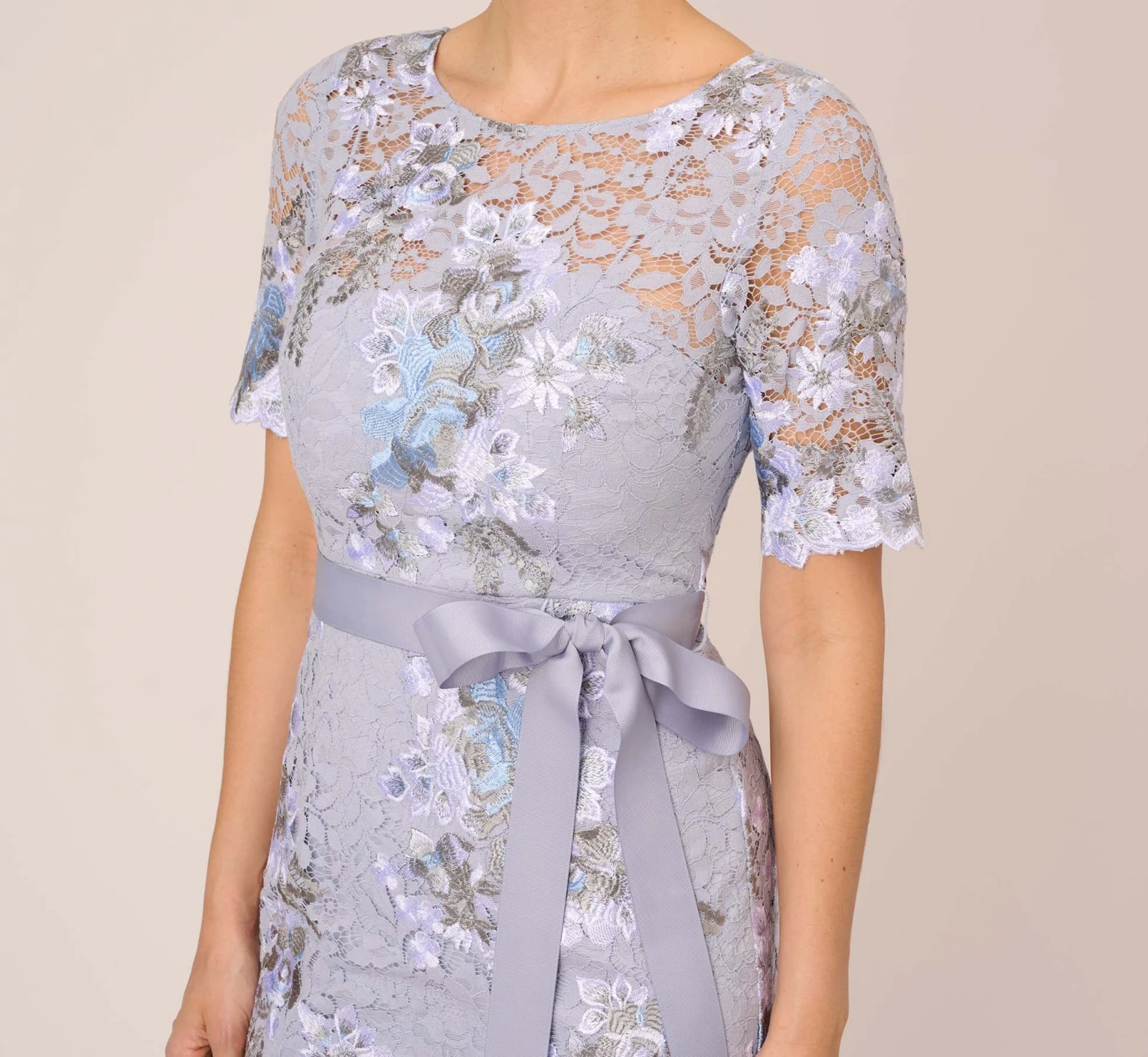 Adrianna Papell Floral Embroidered Gown In Blue Breeze 3 Adrianna Papell Floral Embroidered Gown In Blue Breeze - Image 3