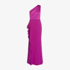 Adrianna Papell One-Shoulder Long Satin Crepe Mermaid Gown In Wild Orchid 15 Adrianna Papell One-Shoulder Long Satin Crepe Mermaid Gown In Wild Orchid -Glam Mirth Sales AP1E209309 AD510 Regular Flat