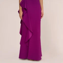 Adrianna Papell One-Shoulder Long Satin Crepe Mermaid Gown In Wild Orchid 12 Adrianna Papell One-Shoulder Long Satin Crepe Mermaid Gown In Wild Orchid -Glam Mirth Sales AP1E209309 AD510 Regular Lifestyle