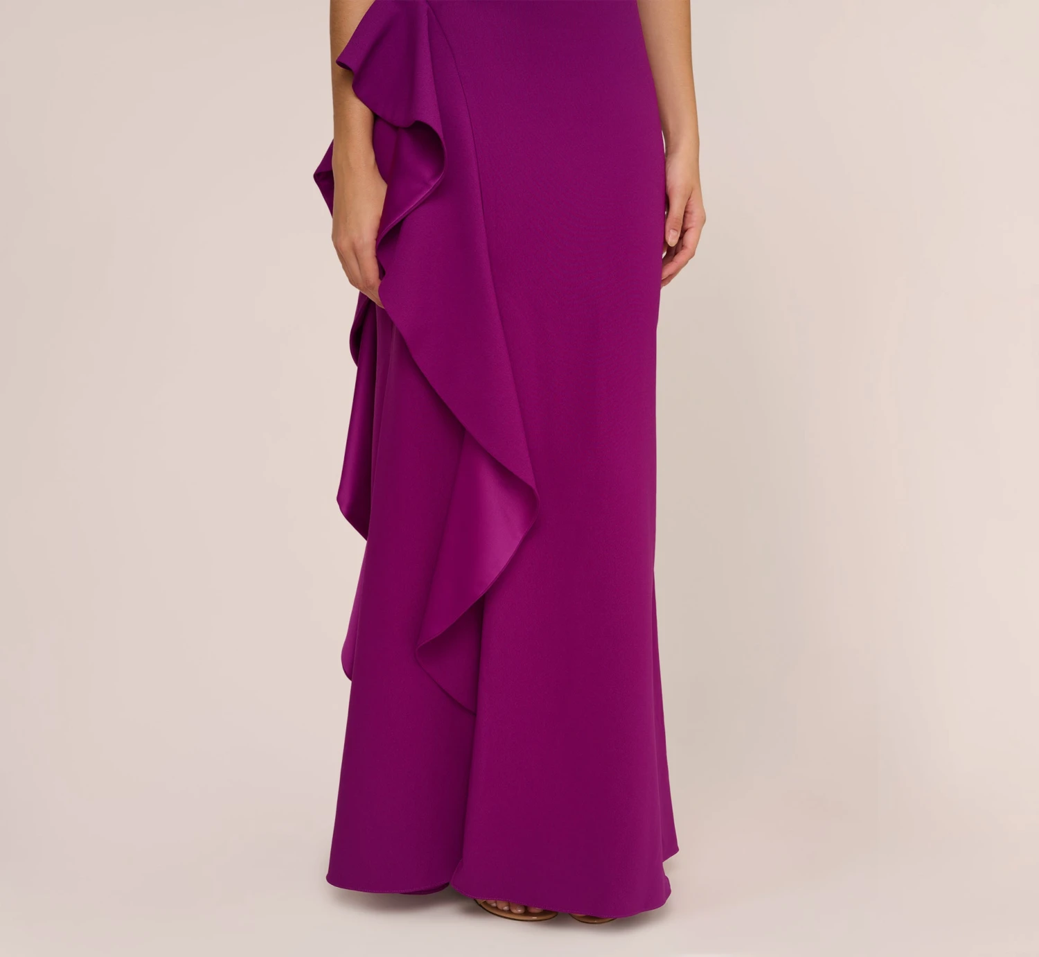 Adrianna Papell One-Shoulder Long Satin Crepe Mermaid Gown In Wild Orchid 5 Adrianna Papell One-Shoulder Long Satin Crepe Mermaid Gown In Wild Orchid - Image 5
