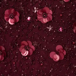 Adrianna Papell Long Hand Beaded 3D Floral Dress With Elbow Sleeves In Cassis 11 Adrianna Papell Long Hand Beaded 3D Floral Dress With Elbow Sleeves In Cassis -Glam Mirth Sales AP1E209314 AC507 Regular Alternate