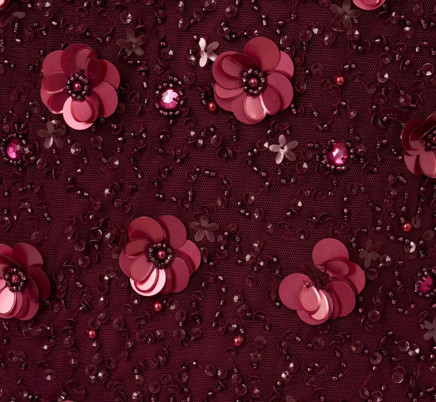 Adrianna Papell Long Hand Beaded 3D Floral Dress With Elbow Sleeves In Cassis 6 Adrianna Papell Long Hand Beaded 3D Floral Dress With Elbow Sleeves In Cassis - Image 6