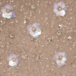 Adrianna Papell Plus Size Long Hand Beaded 3D Floral Dress With Elbow Sleeves In Marble -Glam Mirth Sales AP1E209314 AE064 Plus Alternate