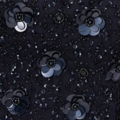 Adrianna Papell Long Hand Beaded 3D Floral Dress With Elbow Sleeves In Dusty Navy 11 Adrianna Papell Long Hand Beaded 3D Floral Dress With Elbow Sleeves In Dusty Navy -Glam Mirth Sales AP1E209314 AK469 Regular Alternate