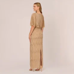 Adrianna Papell Hand-Beaded Illusion Long Column Blouson Gown In Champagne Gold 9 Adrianna Papell Hand-Beaded Illusion Long Column Blouson Gown In Champagne Gold -Glam Mirth Sales AP1E209335 AQ298 Regular Back eff31ca5 5118 4328 af0c cd4e4ae785f5