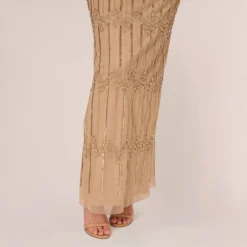 Adrianna Papell Hand-Beaded Illusion Long Column Blouson Gown In Champagne Gold 10 Adrianna Papell Hand-Beaded Illusion Long Column Blouson Gown In Champagne Gold -Glam Mirth Sales AP1E209335 AQ298 Regular Lifestyle
