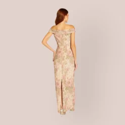 Adrianna Papell Floral Off-The-Shoulder Matelasse Column Gown In Rose Multi 7 Adrianna Papell Floral Off-The-Shoulder Matelasse Column Gown In Rose Multi -Glam Mirth Sales AP1E209338 AE590 Regular Back