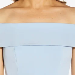 Adrianna Papell Off-The-Shoulder Crepe High-Low Gown With Ruffle In Elegant Sky 9 Adrianna Papell Off-The-Shoulder Crepe High-Low Gown With Ruffle In Elegant Sky -Glam Mirth Sales AP1E209457 AC497 Regular Detail