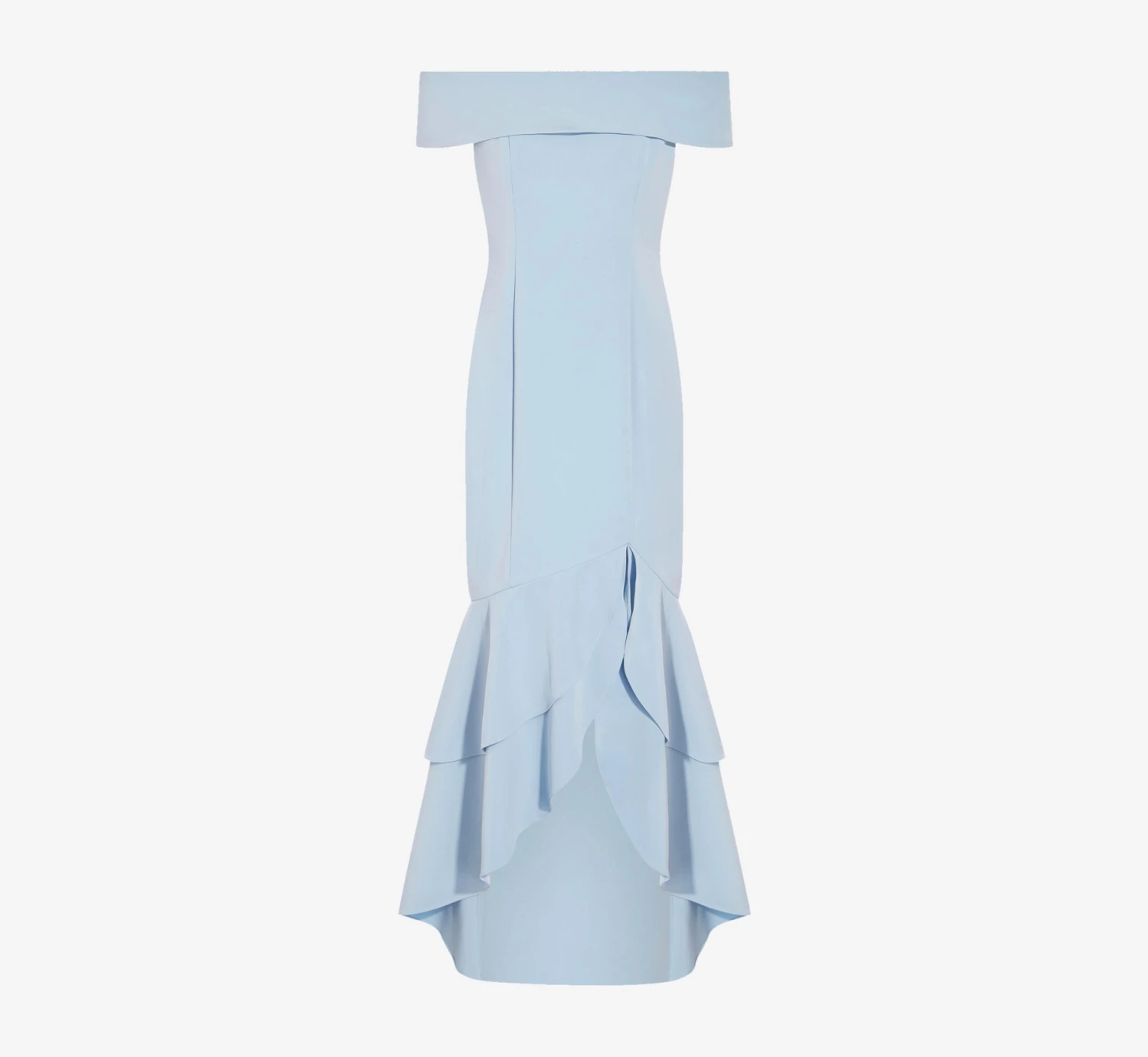 Adrianna Papell Off-The-Shoulder Crepe High-Low Gown With Ruffle In Elegant Sky 6 Adrianna Papell Off-The-Shoulder Crepe High-Low Gown With Ruffle In Elegant Sky - Image 6