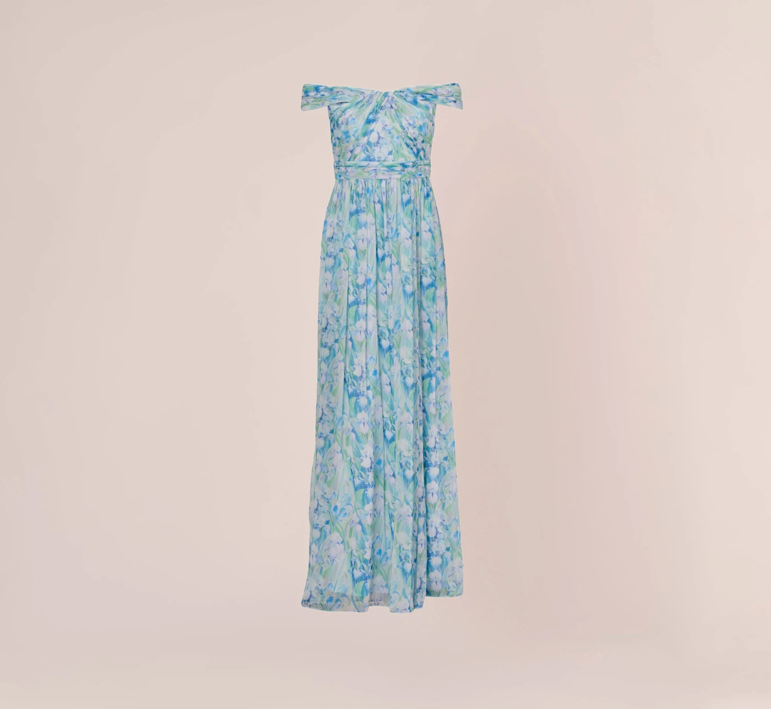 Adrianna Papell Floral-Print Off-The-Shoulder Chiffon Long Gown In Blue Multi 6 Adrianna Papell Floral-Print Off-The-Shoulder Chiffon Long Gown In Blue Multi - Image 6
