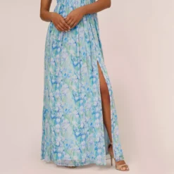 Adrianna Papell Floral-Print Off-The-Shoulder Chiffon Long Gown In Blue Multi 9 Adrianna Papell Floral-Print Off-The-Shoulder Chiffon Long Gown In Blue Multi -Glam Mirth Sales AP1E209472 AA461 Regular Lifestyle