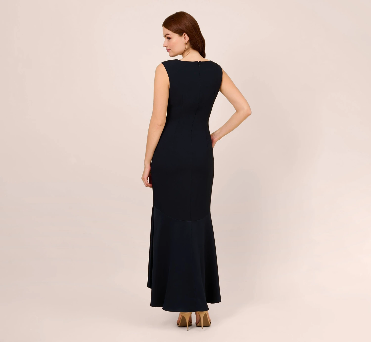 Adrianna Papell Satin Crepe High/Low Gown With Button Details In Dark Navy 4 Adrianna Papell Satin Crepe High/Low Gown With Button Details In Dark Navy - Image 4