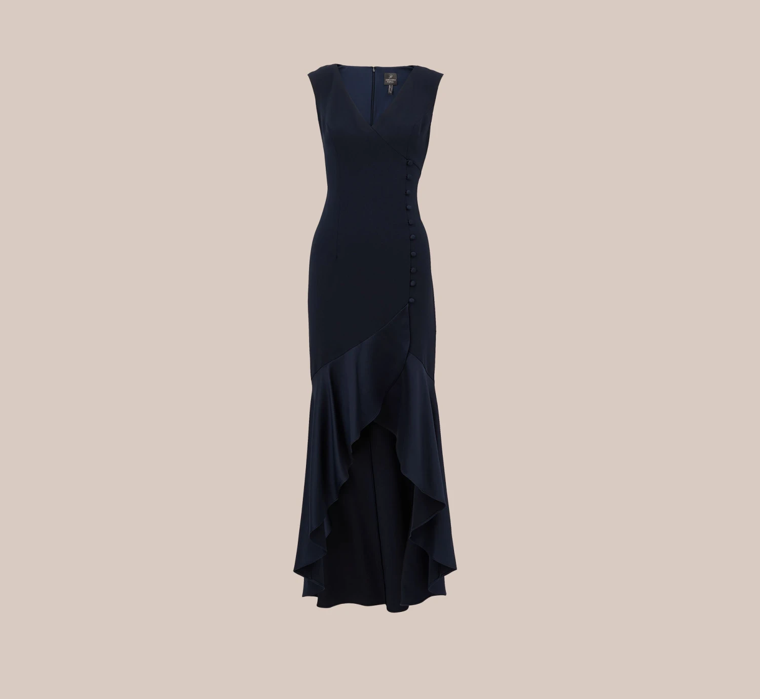 Adrianna Papell Satin Crepe High/Low Gown With Button Details In Dark Navy 7 Adrianna Papell Satin Crepe High/Low Gown With Button Details In Dark Navy - Image 7