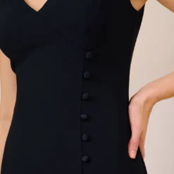 Adrianna Papell Satin Crepe High/Low Gown With Button Details In Dark Navy 11 Adrianna Papell Satin Crepe High/Low Gown With Button Details In Dark Navy -Glam Mirth Sales AP1E209529 AV410 Regular Lifestyle 1