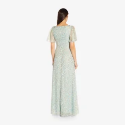 Adrianna Papell Floral-Print Tie-Front Fit-And-Flare Chiffon Long Gown In Skyway 9 Adrianna Papell Floral-Print Tie-Front Fit-And-Flare Chiffon Long Gown In Skyway -Glam Mirth Sales AP1E209532 AC459 Regular Back