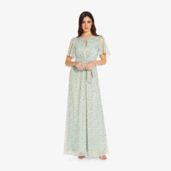 Adrianna Papell Floral-Print Tie-Front Fit-And-Flare Chiffon Long Gown In Skyway 8 Adrianna Papell Floral-Print Tie-Front Fit-And-Flare Chiffon Long Gown In Skyway -Glam Mirth Sales AP1E209532 AC459 Regular Default