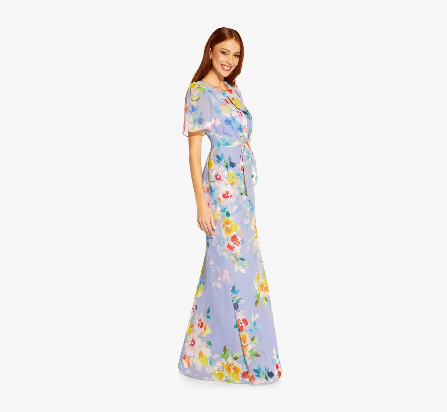 Adrianna Papell Floral Print Chiffon Long Gown In Peri Multi 4 Adrianna Papell Floral Print Chiffon Long Gown In Peri Multi - Image 4