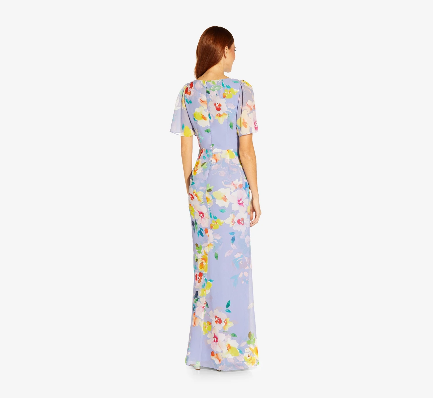 Adrianna Papell Floral Print Chiffon Long Gown In Peri Multi 3 Adrianna Papell Floral Print Chiffon Long Gown In Peri Multi - Image 3