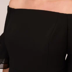 Adrianna Papell Plus Size Off The Shoulder Crepe Jumpsuit With Organza Sleeves In Black 8 Adrianna Papell Plus Size Off The Shoulder Crepe Jumpsuit With Organza Sleeves In Black -Glam Mirth Sales AP1E209617 AA002 Plus Lifestyle