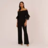 Adrianna Papell Off The Shoulder Crepe Jumpsuit With Organza Sleeves In Black